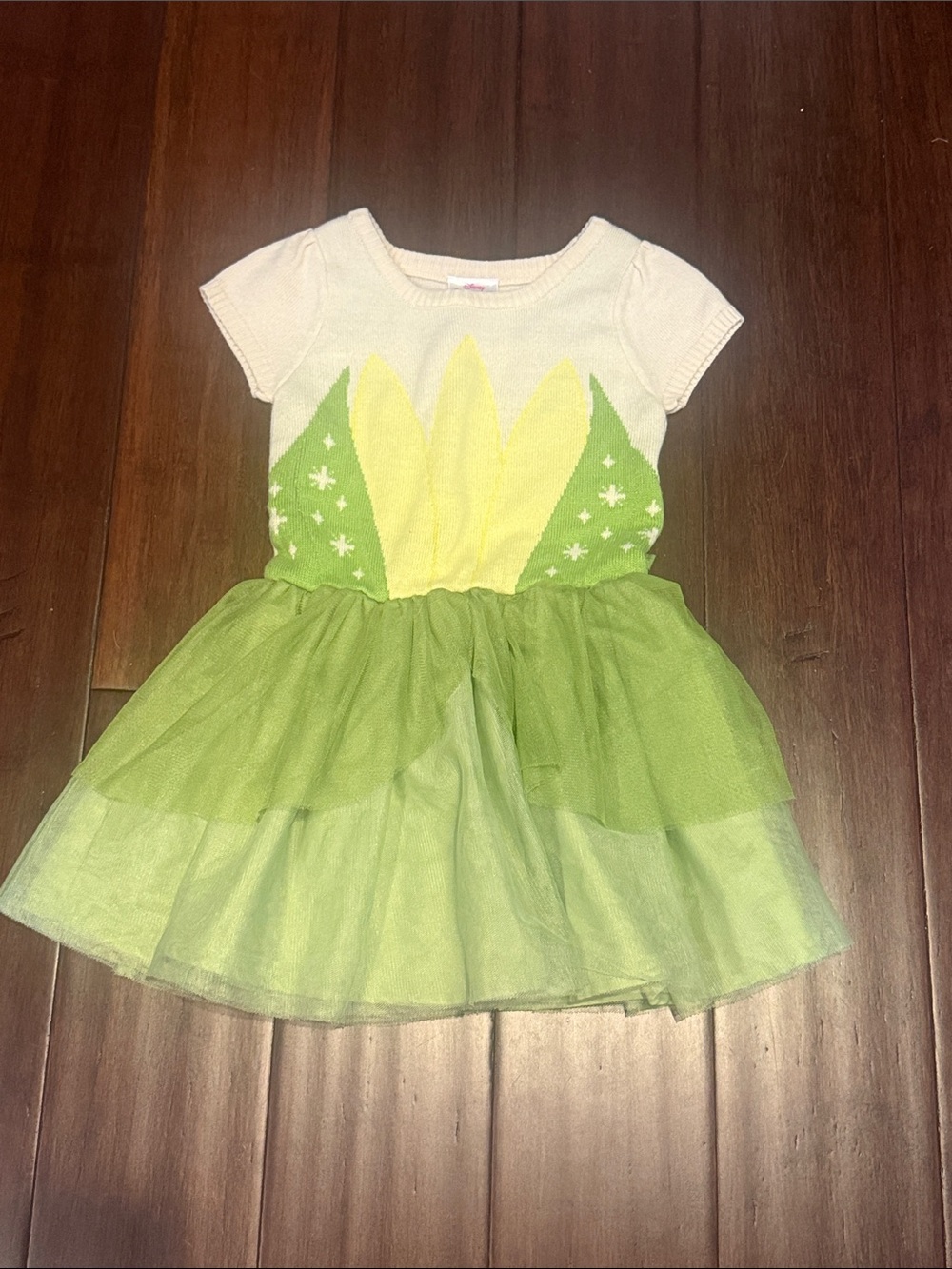 Disney Tinkerbell Green and Cream Tulle Knit Dress 3T